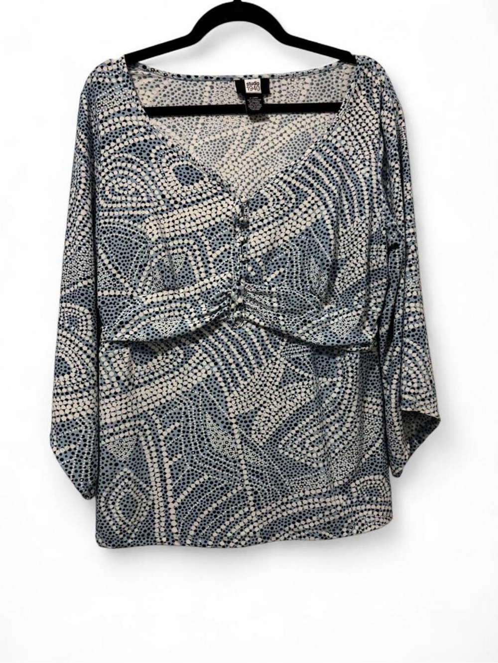 Studio 1940 Blue & White Printed V-Neck Blouse